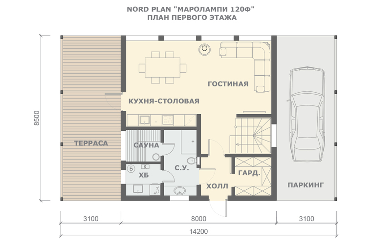 Планировка 1 этажа МАРОЛАМПИ 120Ф
