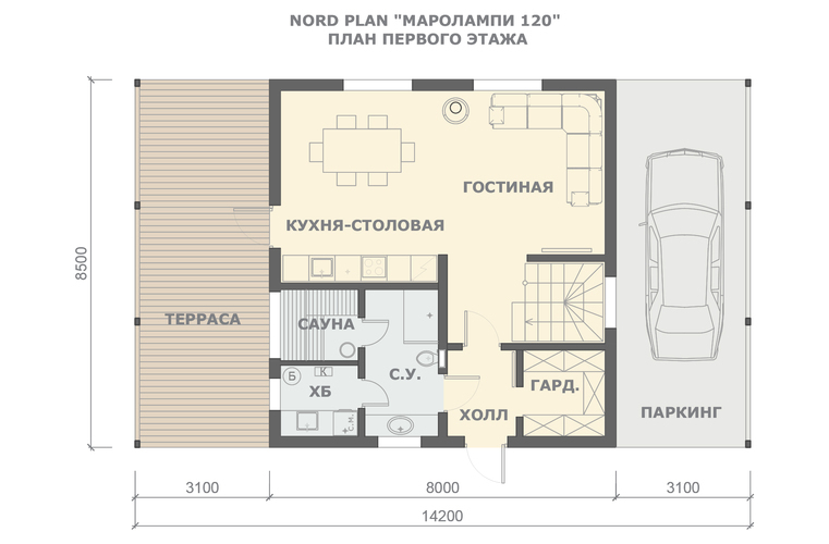 Планировка 1 этажа NORD 120R